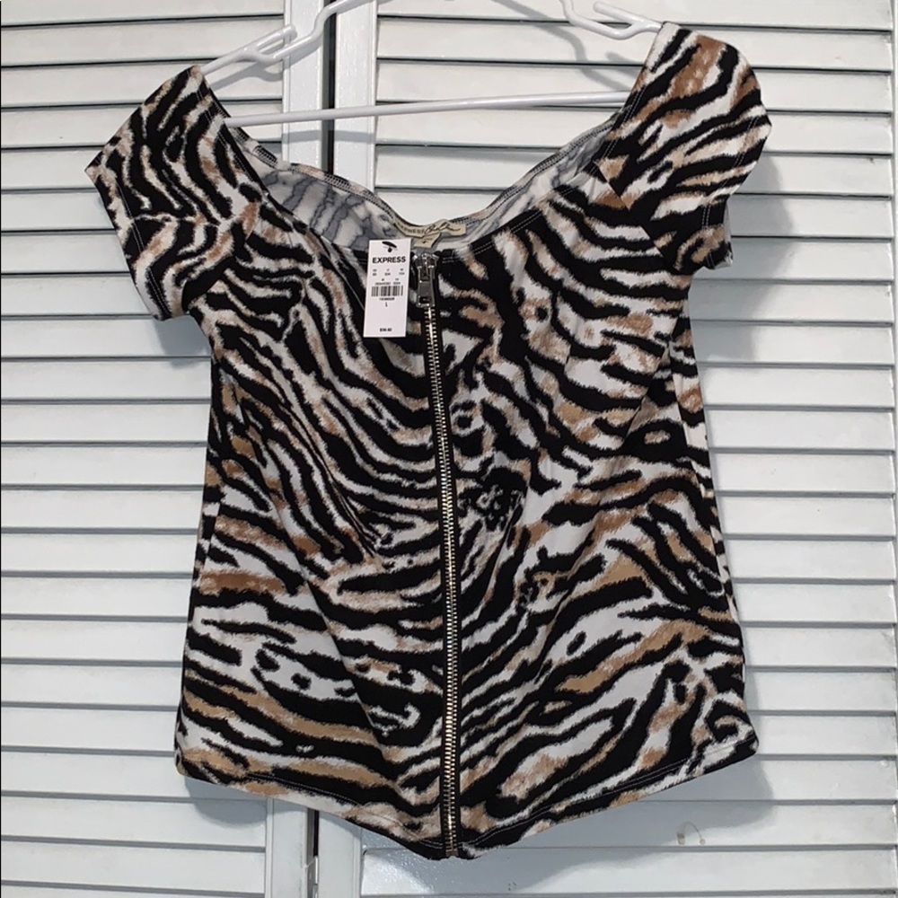 Express animal print off the shoulder top